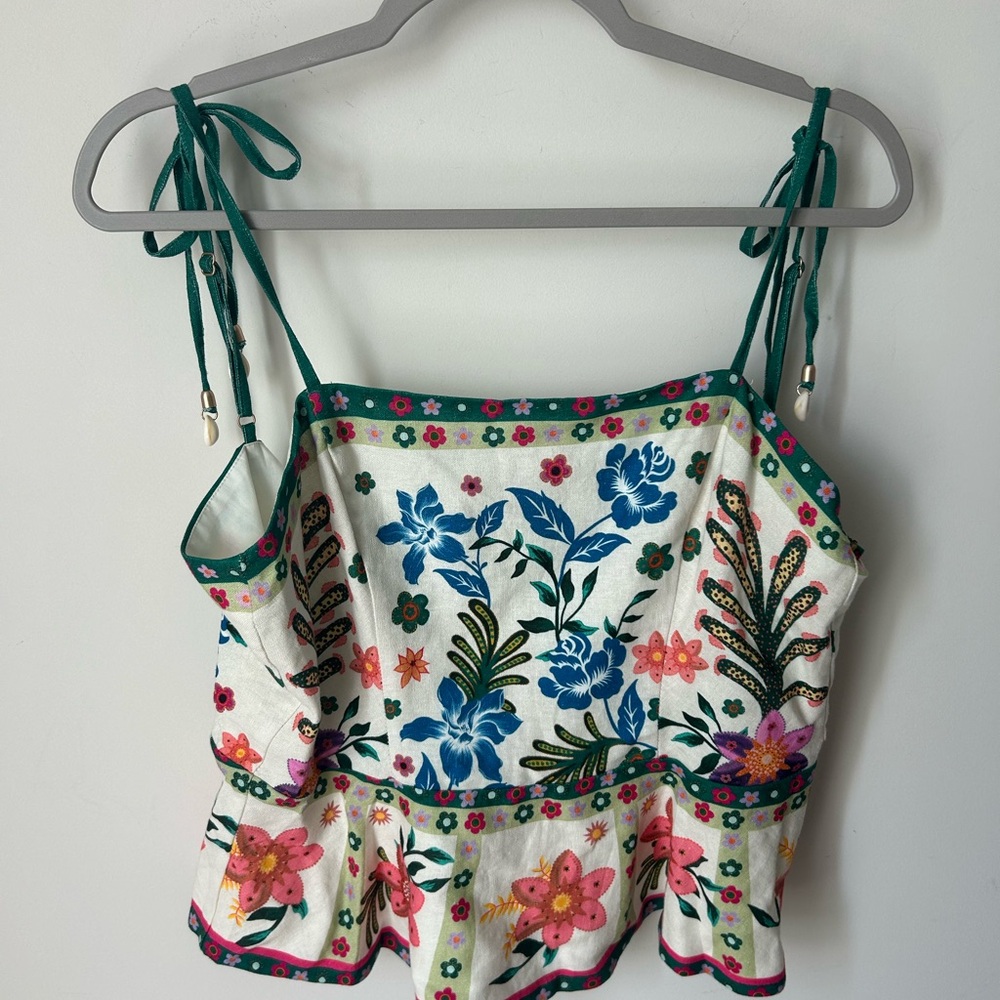 House of Harlow 1960 Floral Wide Leg Pant & Ruffle Seashell Top two piece Set - Picture 6 of 8